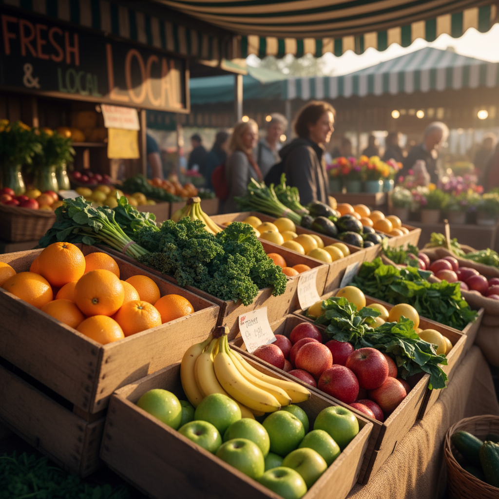 Frutas frescas em caixas